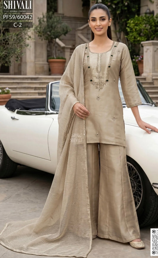 Off white elegant tissue sharara suit