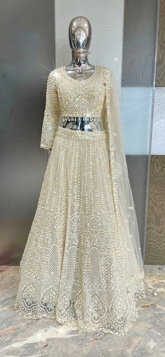 Off white elegant heavy handwork lehenga