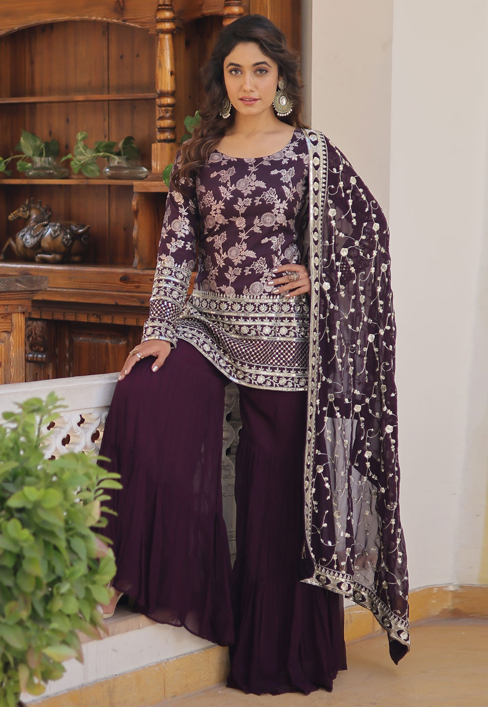 Purple beautiful sharara set with heavy embroidered dupatta