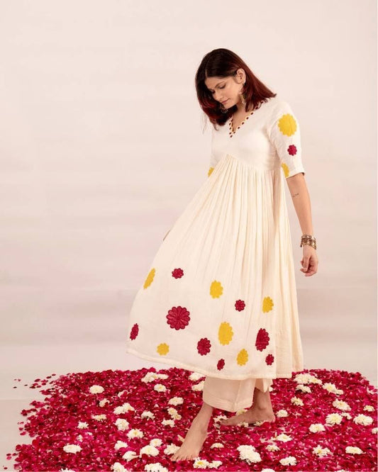 Off white stylish high slits cotton casual wear co-ord set