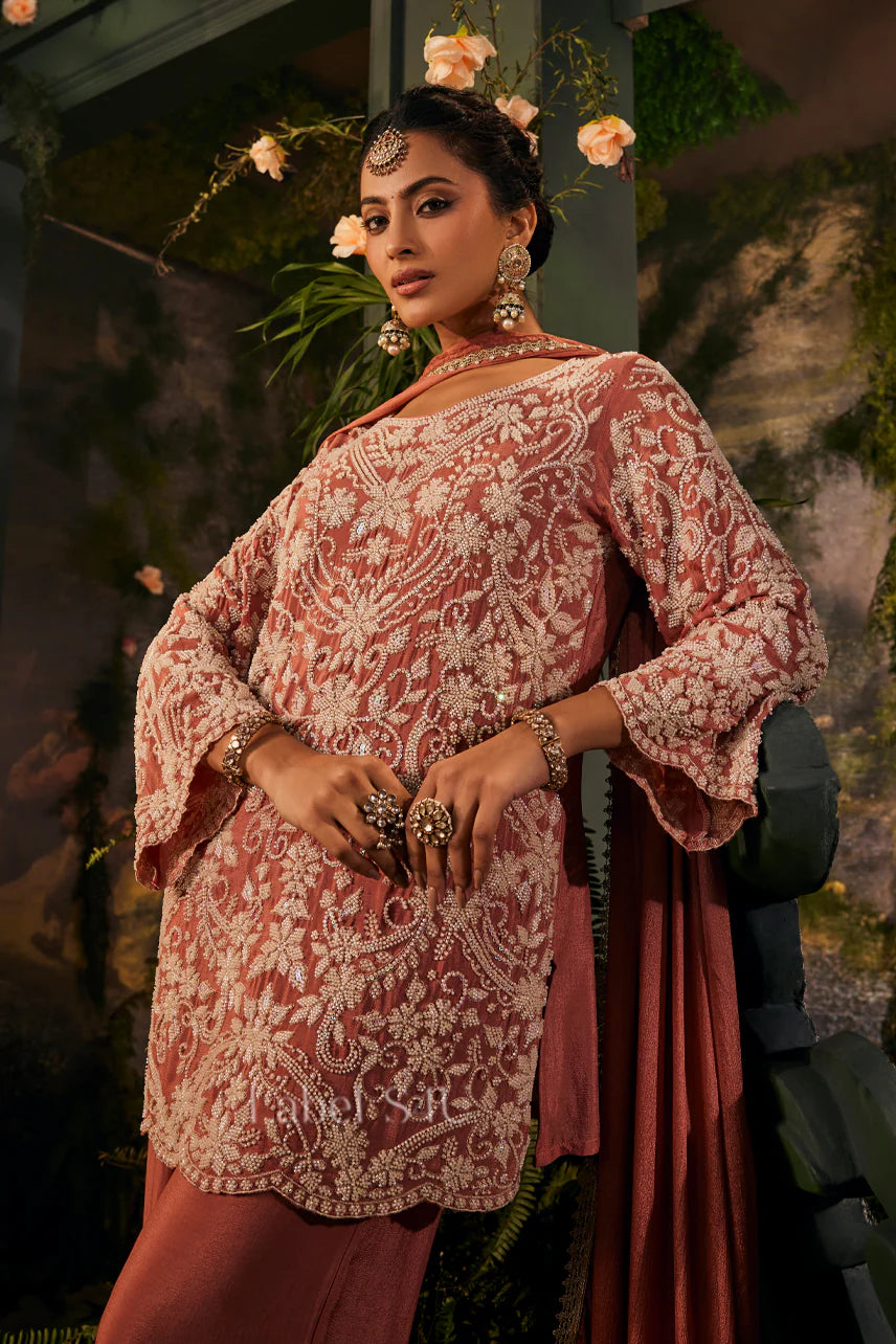 Carrot heavy all over handwork palazzo suit