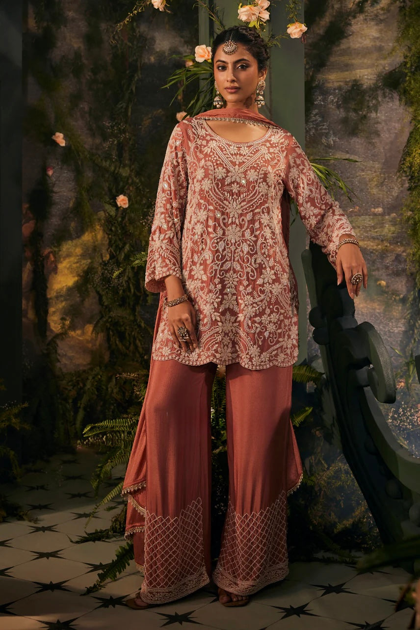 Carrot heavy all over handwork palazzo suit