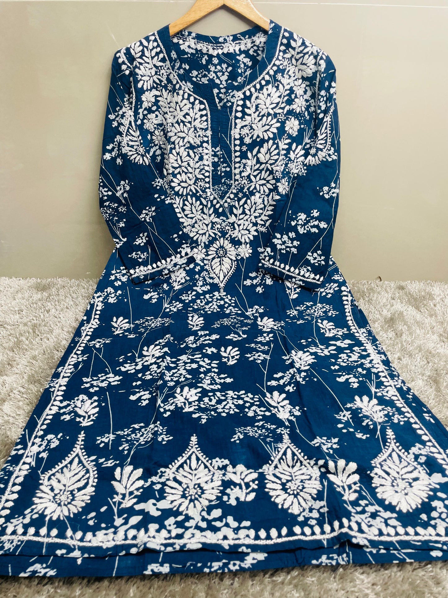 Navy blue chikankari mulmul kurti