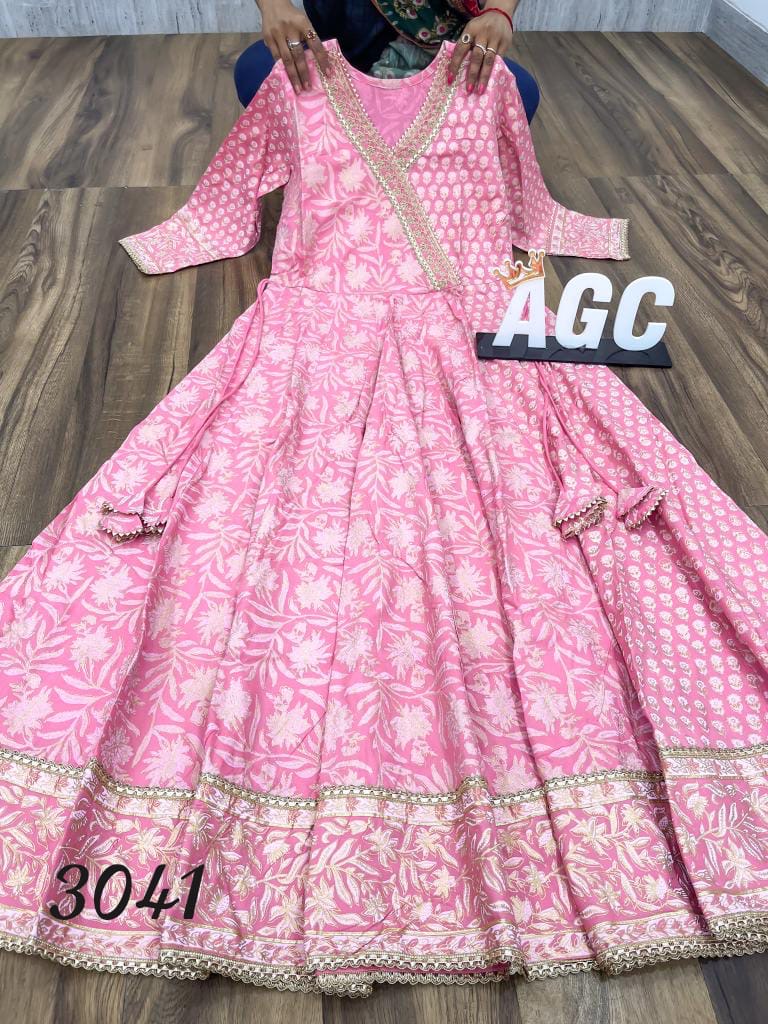 Plus size pinkish peach anarkali kurta and dupatta set