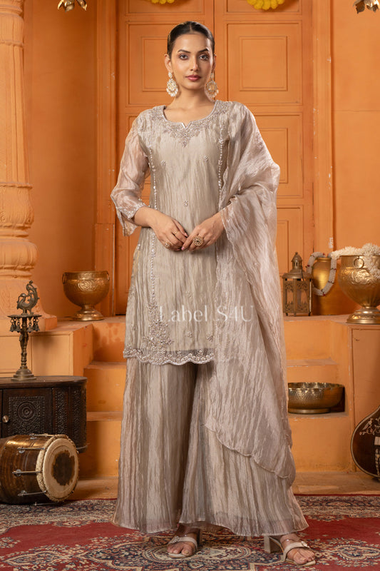 Plus size tissue handwork sharara set