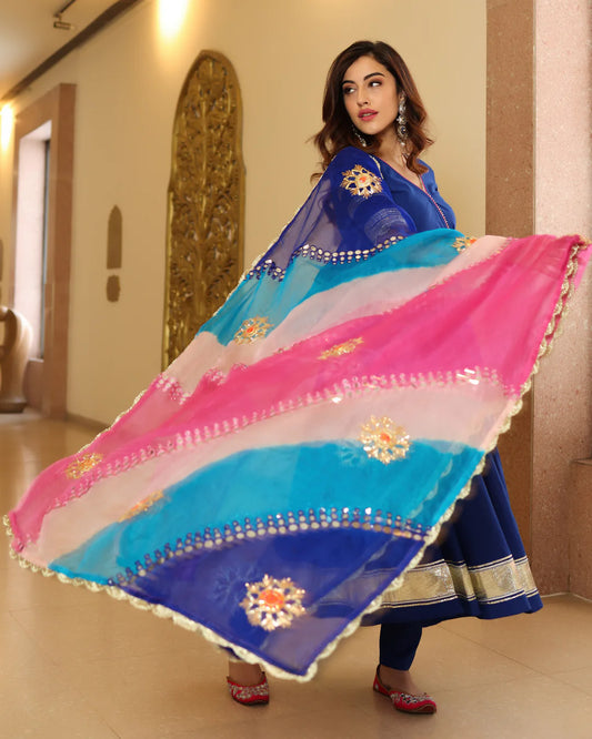 Plus size Blue solid anarkali suit with beautiful dupatta
