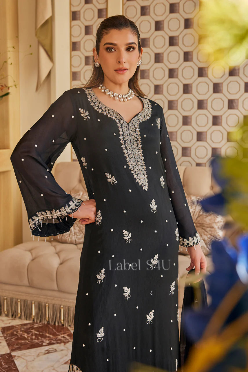 Black heavy handwork pakistani style long suit