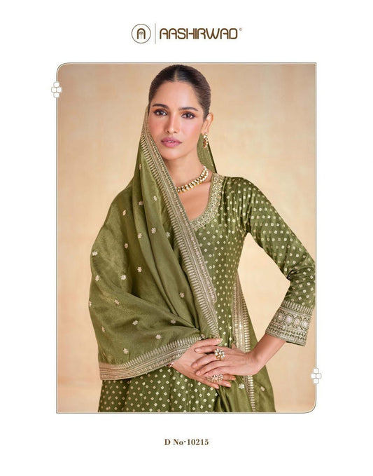Green banarasi jacquard long anakali gown set