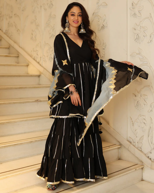 Black beautiful heavy gota patti peplum sharara set