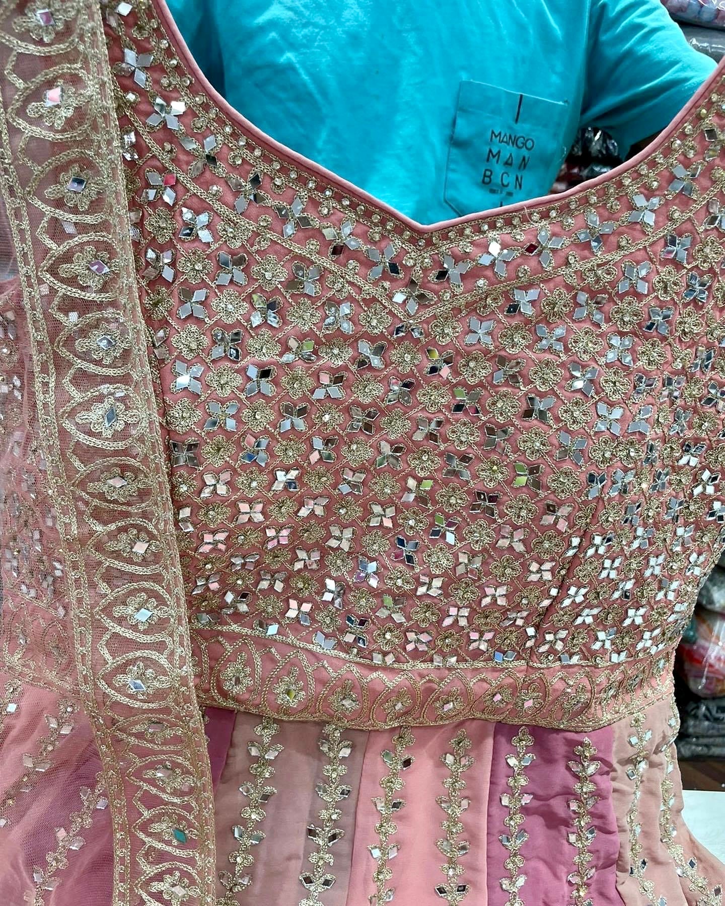 Pink Heavy mirror work formal sharara suit