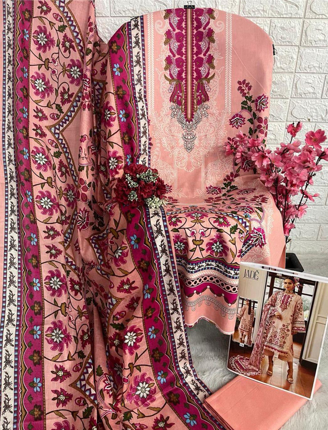 Pakistani style lawn fabric stitched kurta set