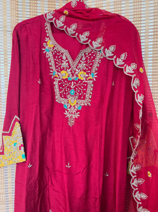 Red heavy handwork kurta set