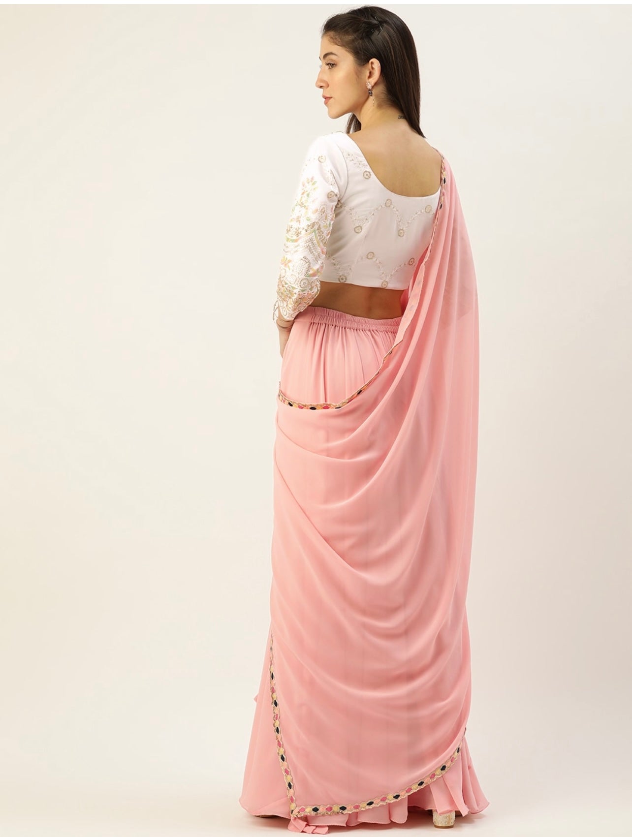 Baby pink and white embroidered crop top palazzo and dipatta