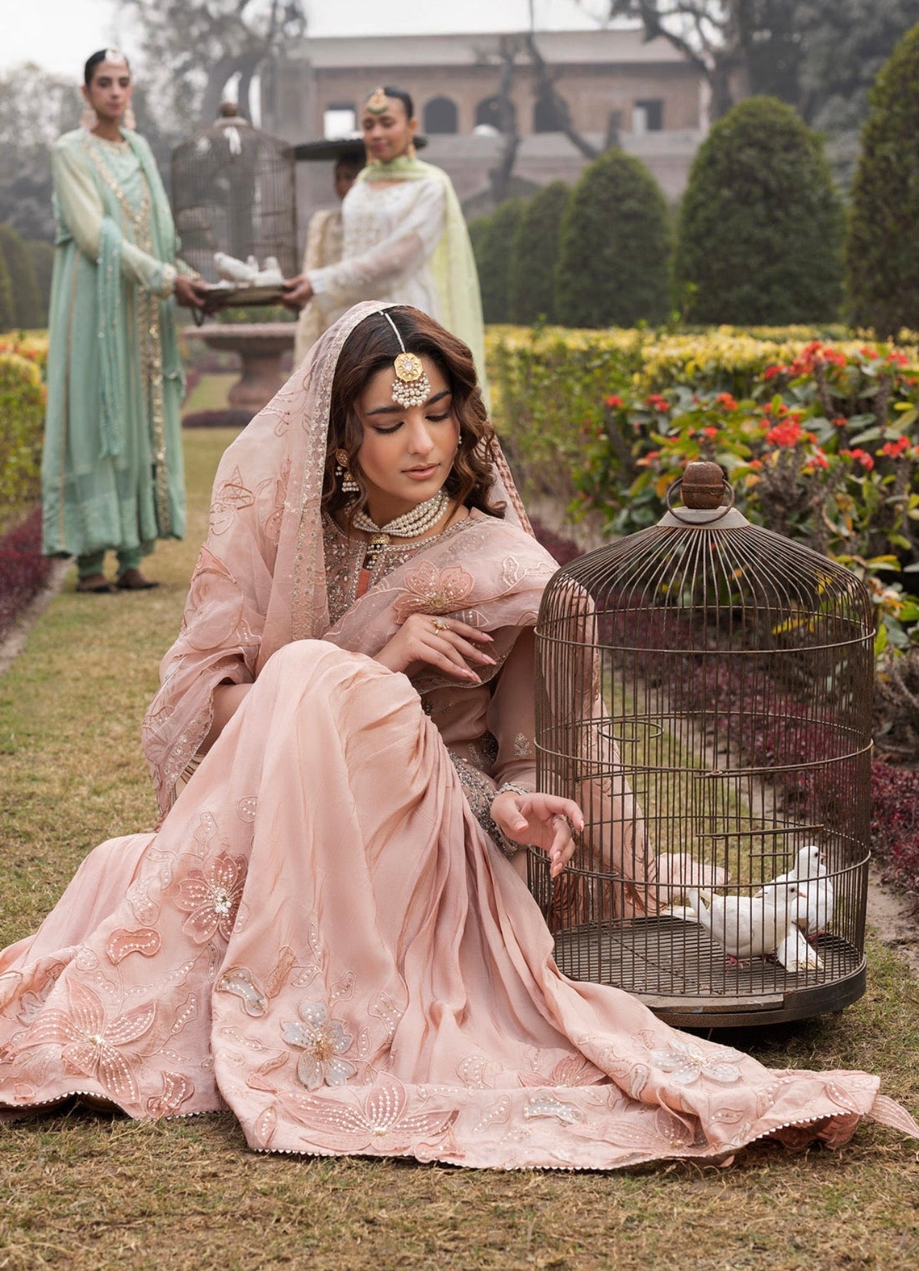 Baby pink heavy handwork sharara suit