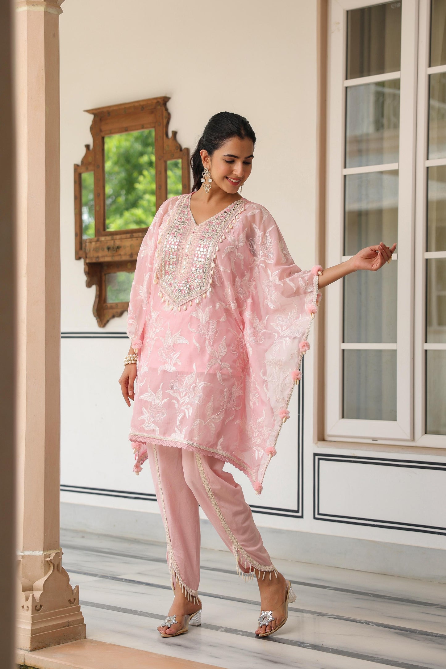 Baby pink trendy beautiful kaftan tulip pant set