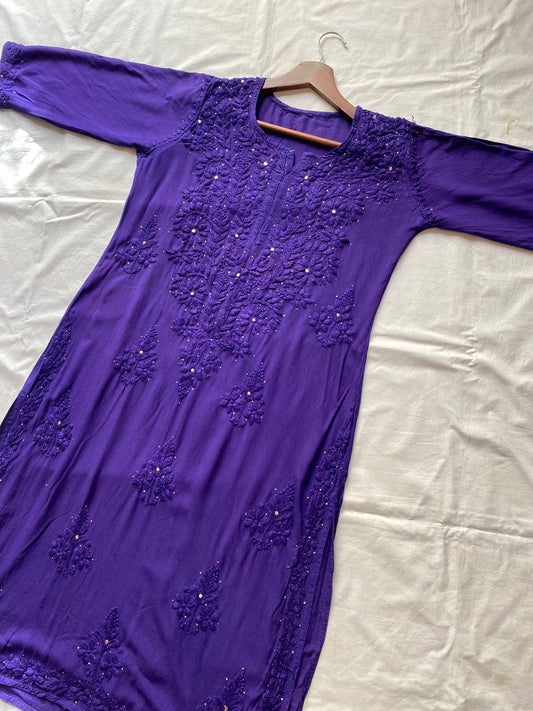 Dark blueish Purple lucknowi kurti with mukaish work