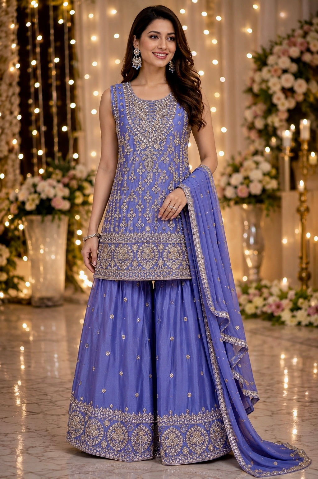 Lavender heavy handwork sharara suit (sleeve cloth given)