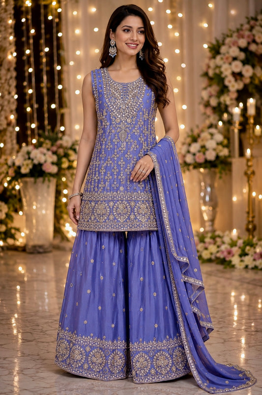 Lavender heavy handwork sharara suit (sleeve cloth given)