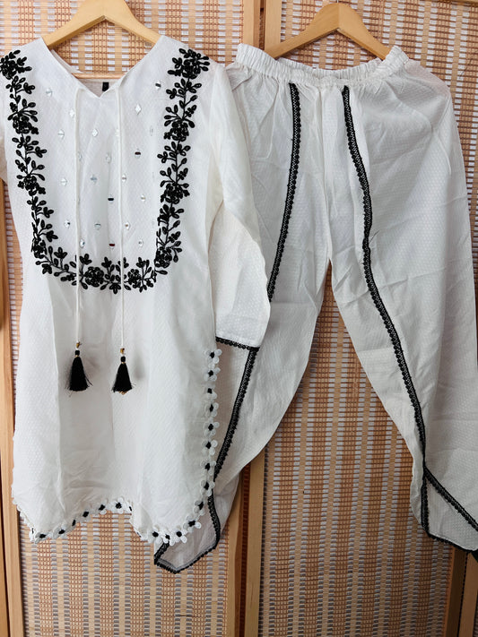 White short kurta and dhoti pants co-ord set