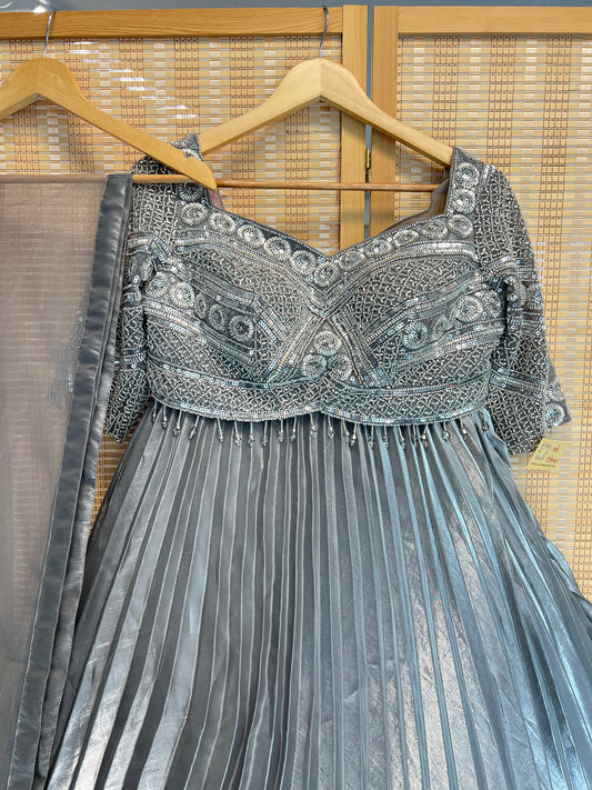 Grey heavy handwork lehenga choli with dupatta