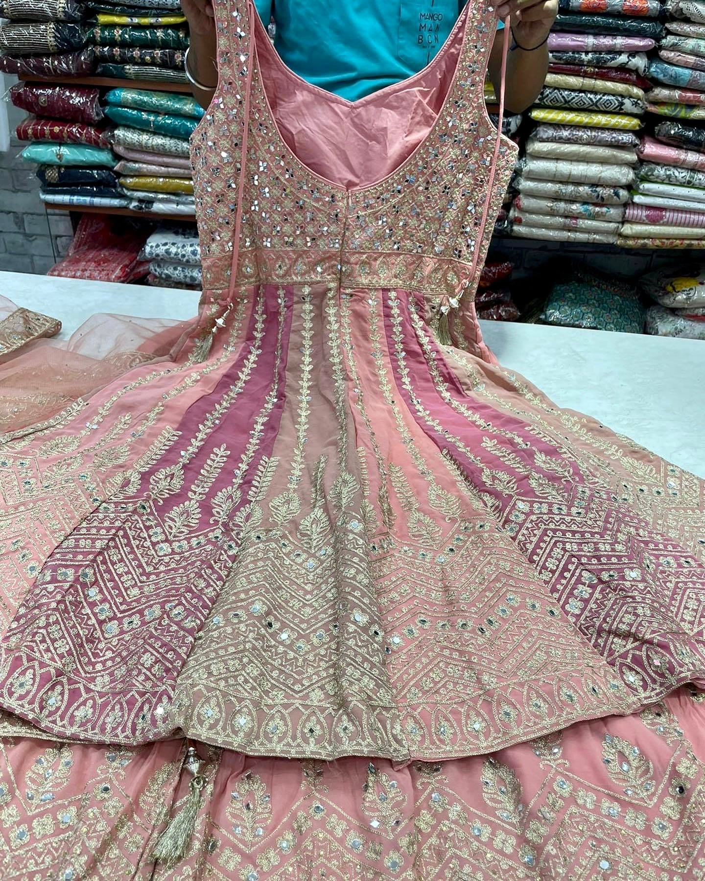 Pink Heavy mirror work formal sharara suit