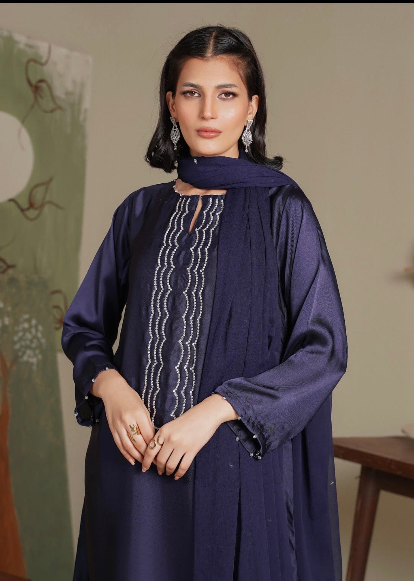 Purple long soft silk suit