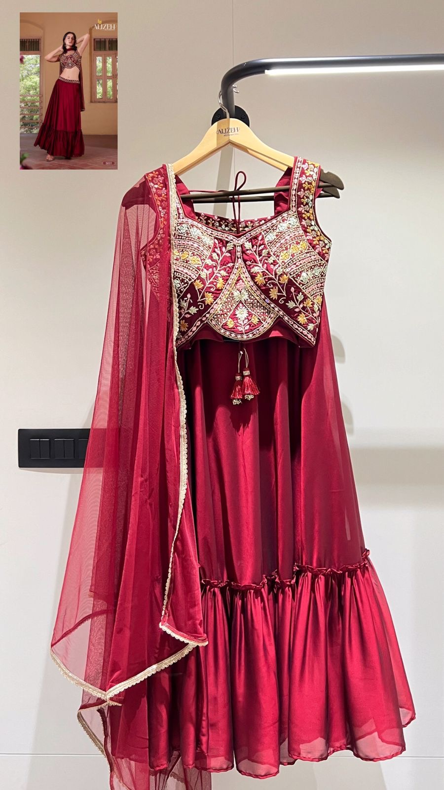 Red semi formal lehenga choli dupatta