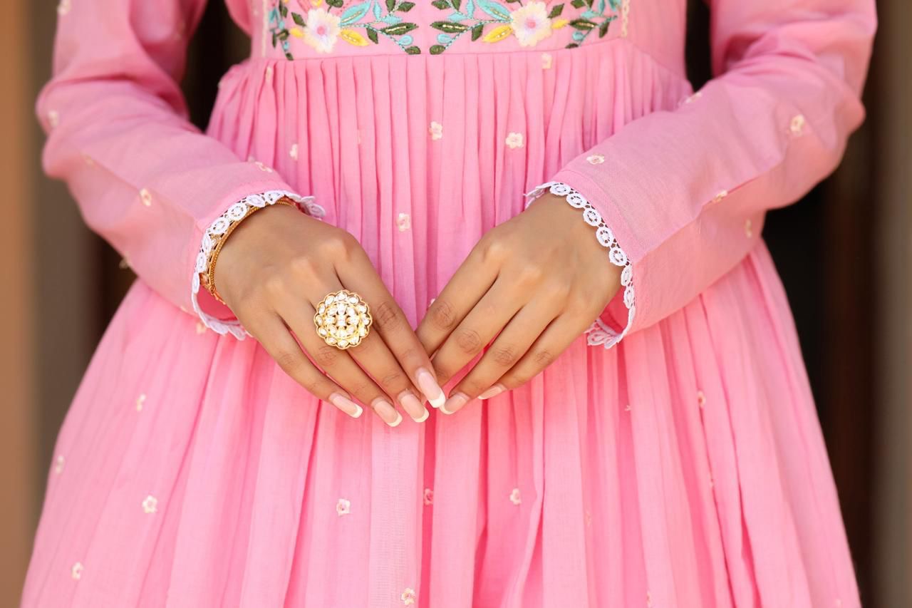 Pink beautiful embroidered suit with hand painted dupatta