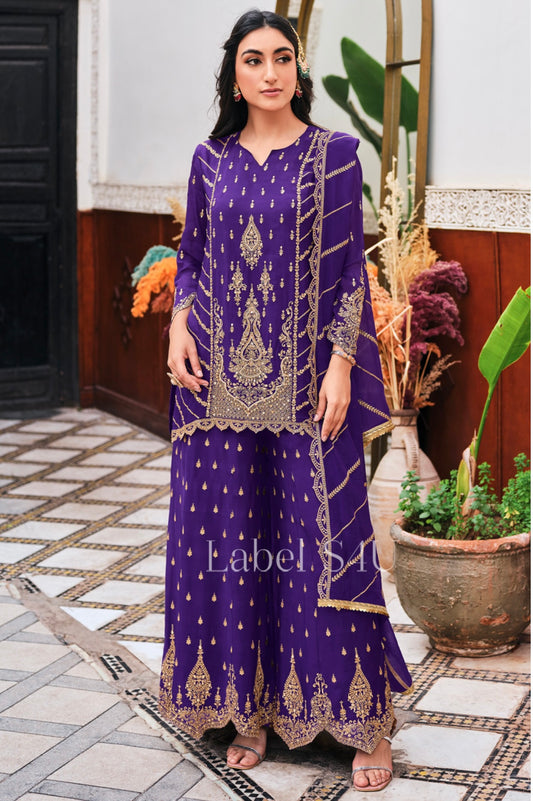 Purple beautiful zari work sharara set