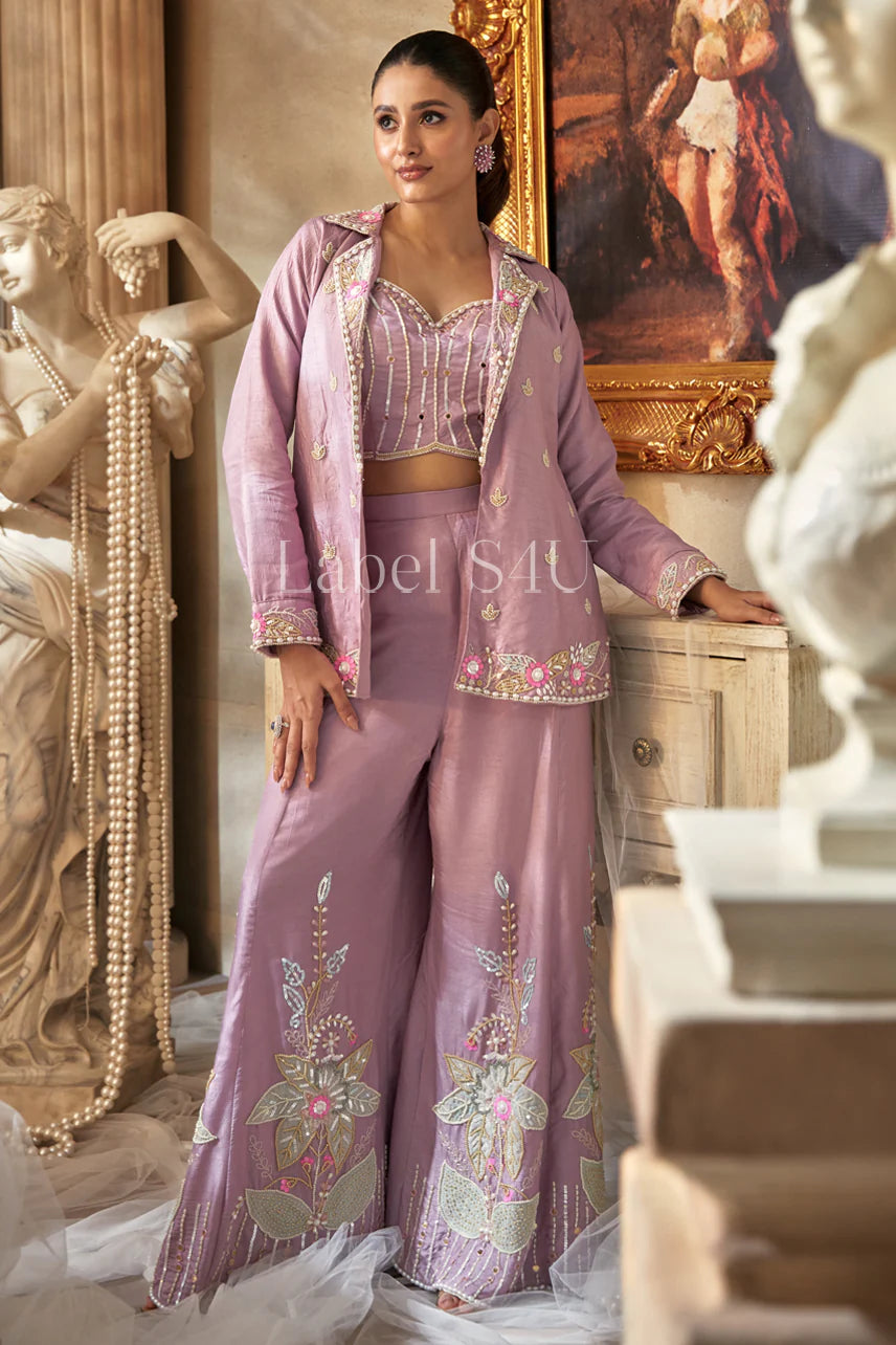 Lavender heavy handwork partywear blazer set