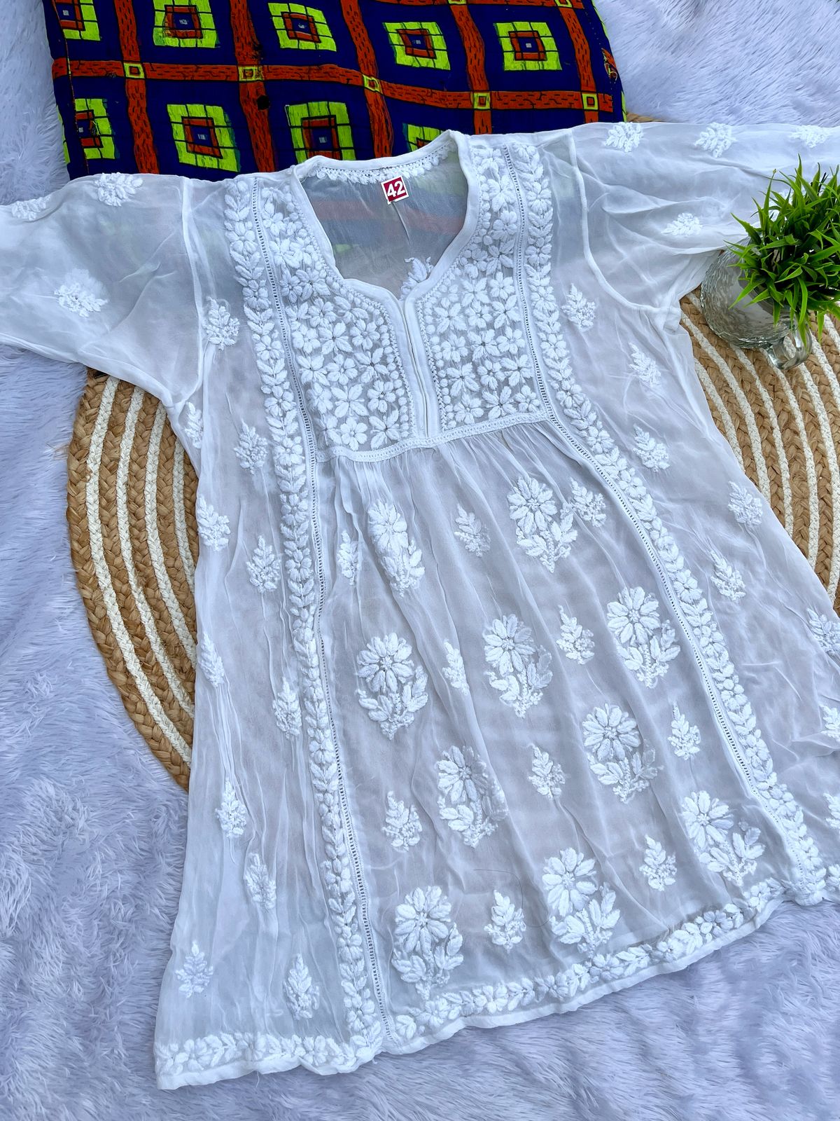Premium viscose Chikankari 3D short anarkali kurt