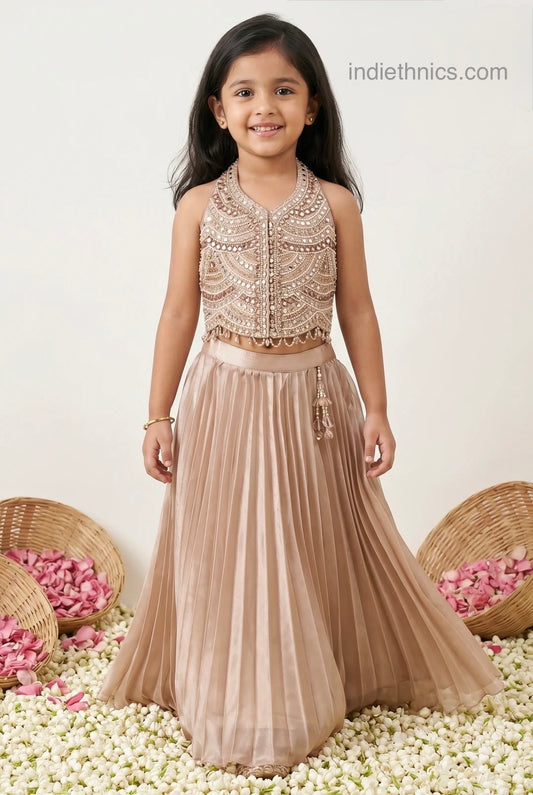Kids bronze mirror work lehenga choli