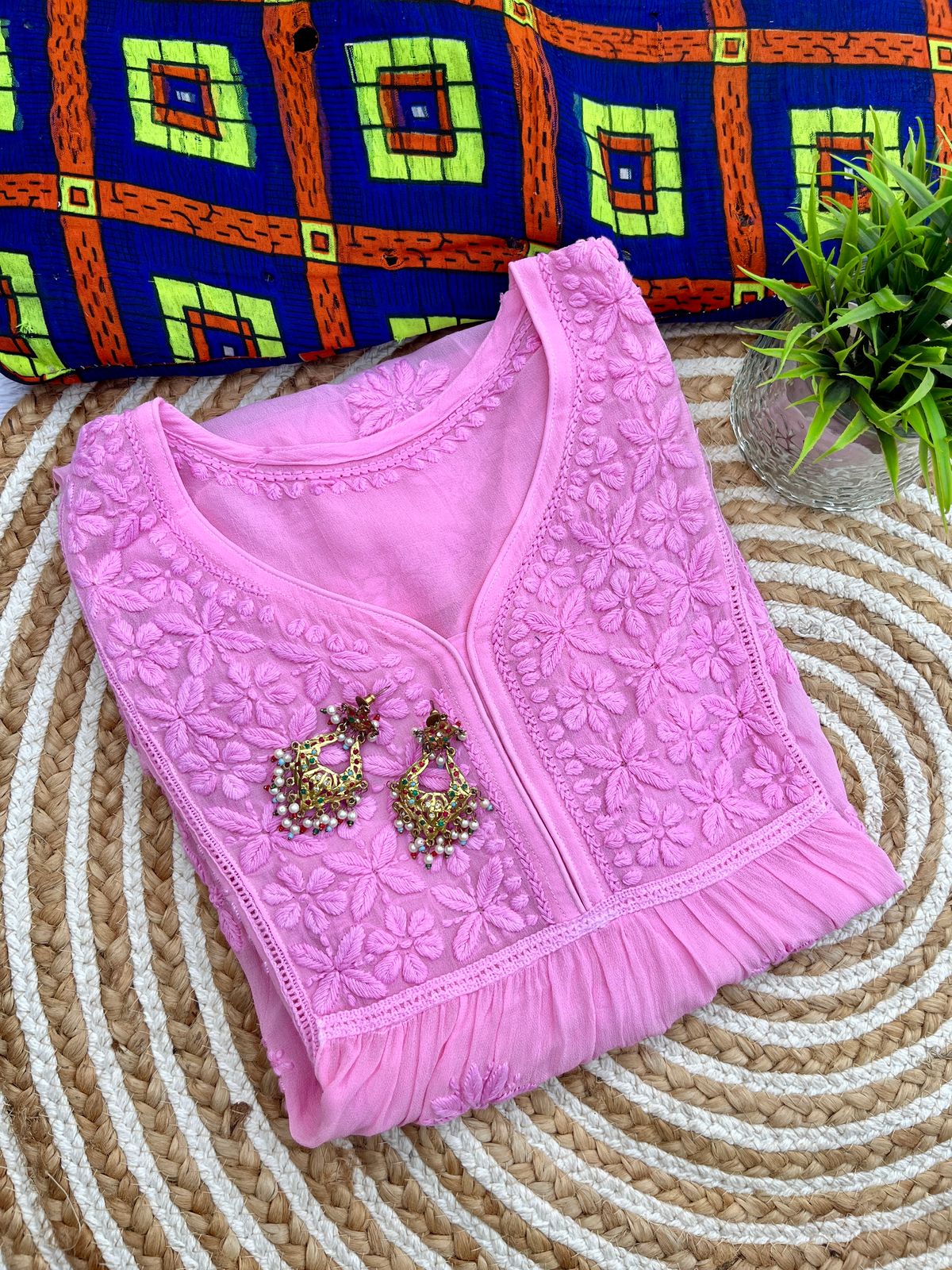 Premium viscose Chikankari 3D short anarkali kurt