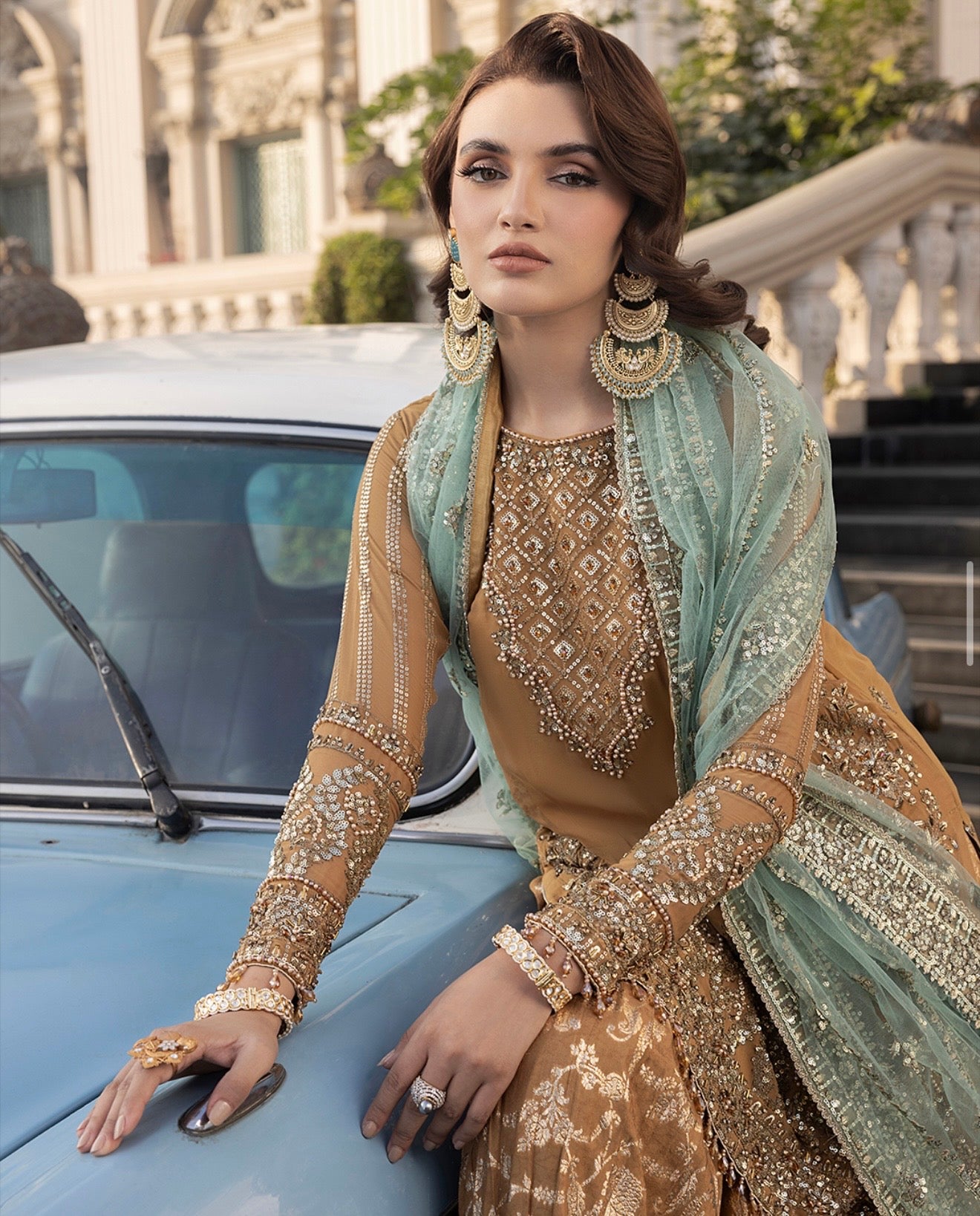 Gold heavy work party wear sharara suit