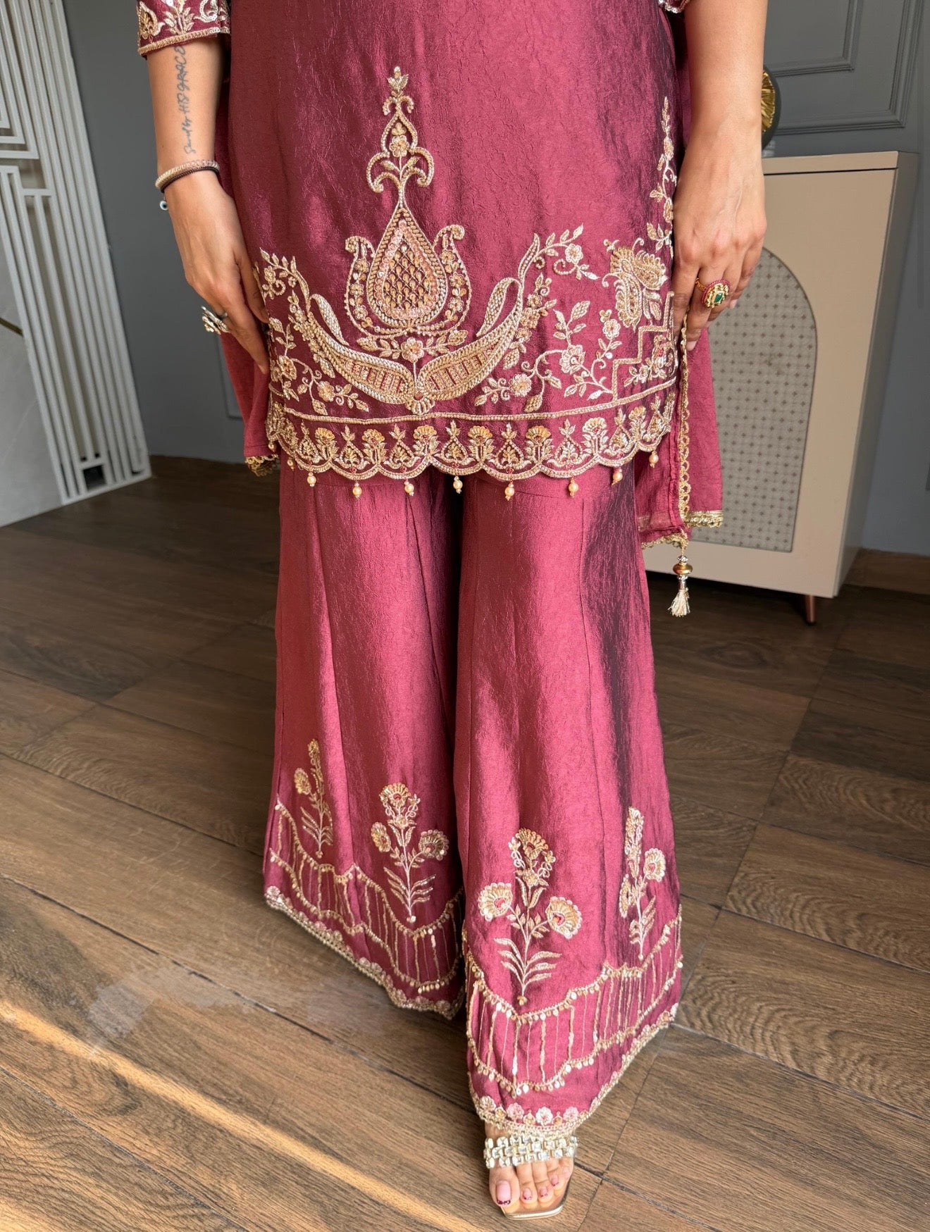 Deep rose beautiful handwork sharara suit