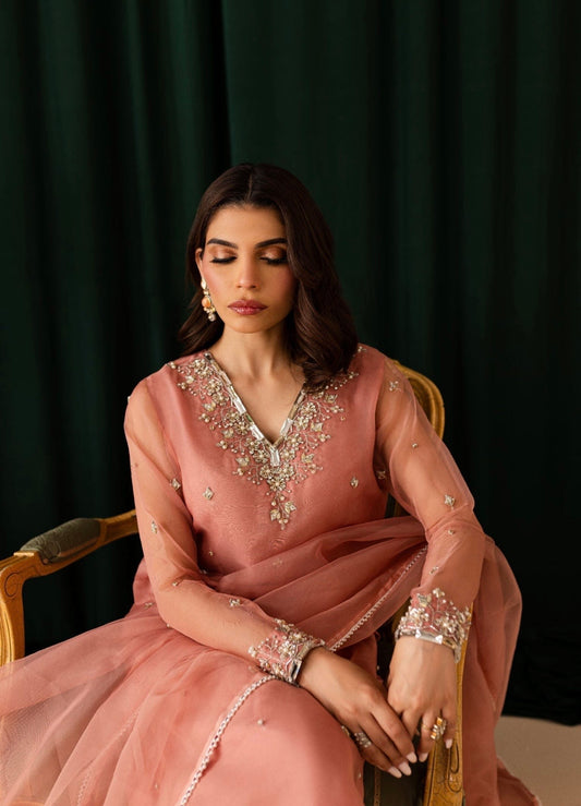 Peachish pink elegant handwork suit