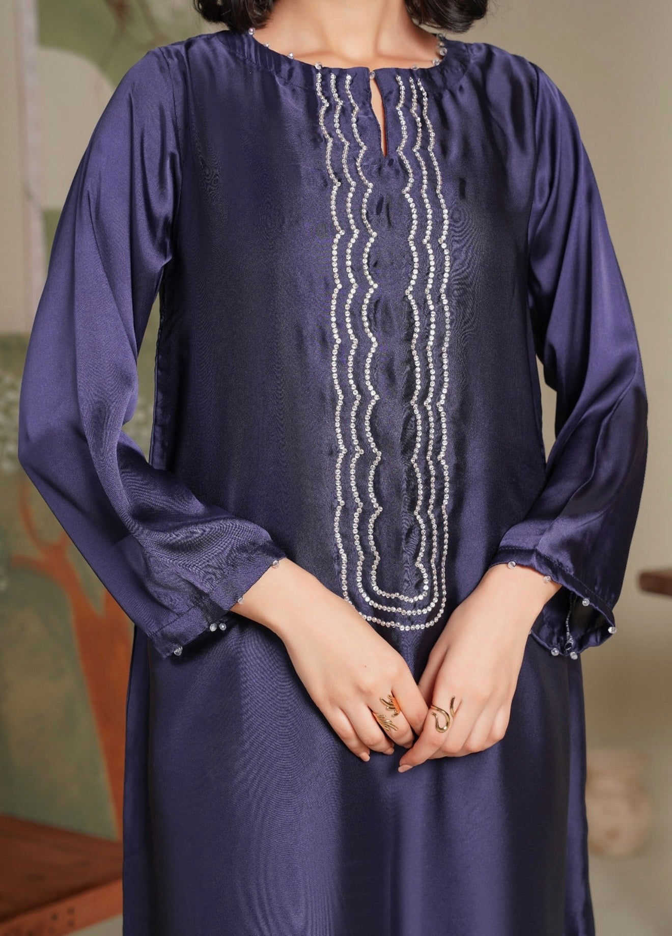 Purple long soft silk suit