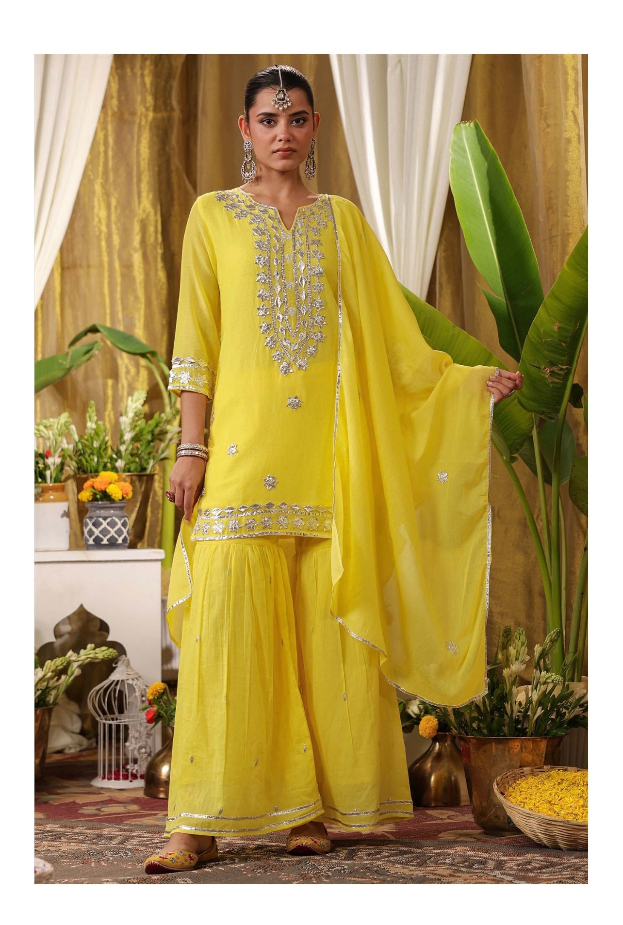 Lemon yellow gota patti sharara set