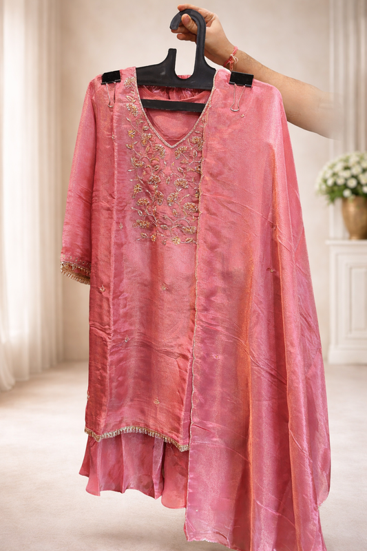 Plus size pink tissue sharara suit