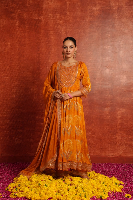 Orange Anarkali kurta set