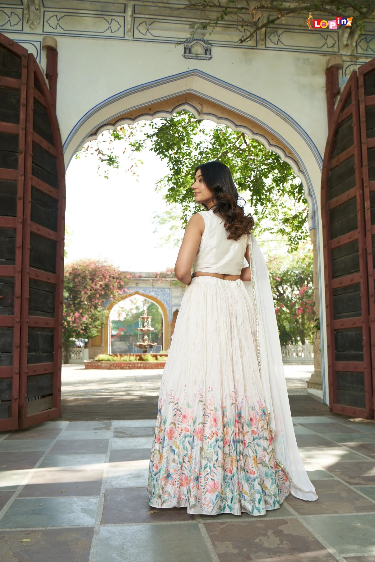 White handwork top floral lehenga