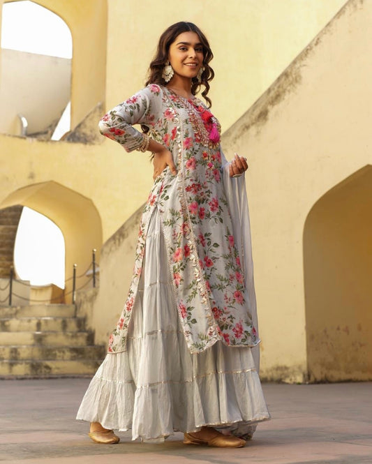 Light Grey Heavy Gota work sharara set