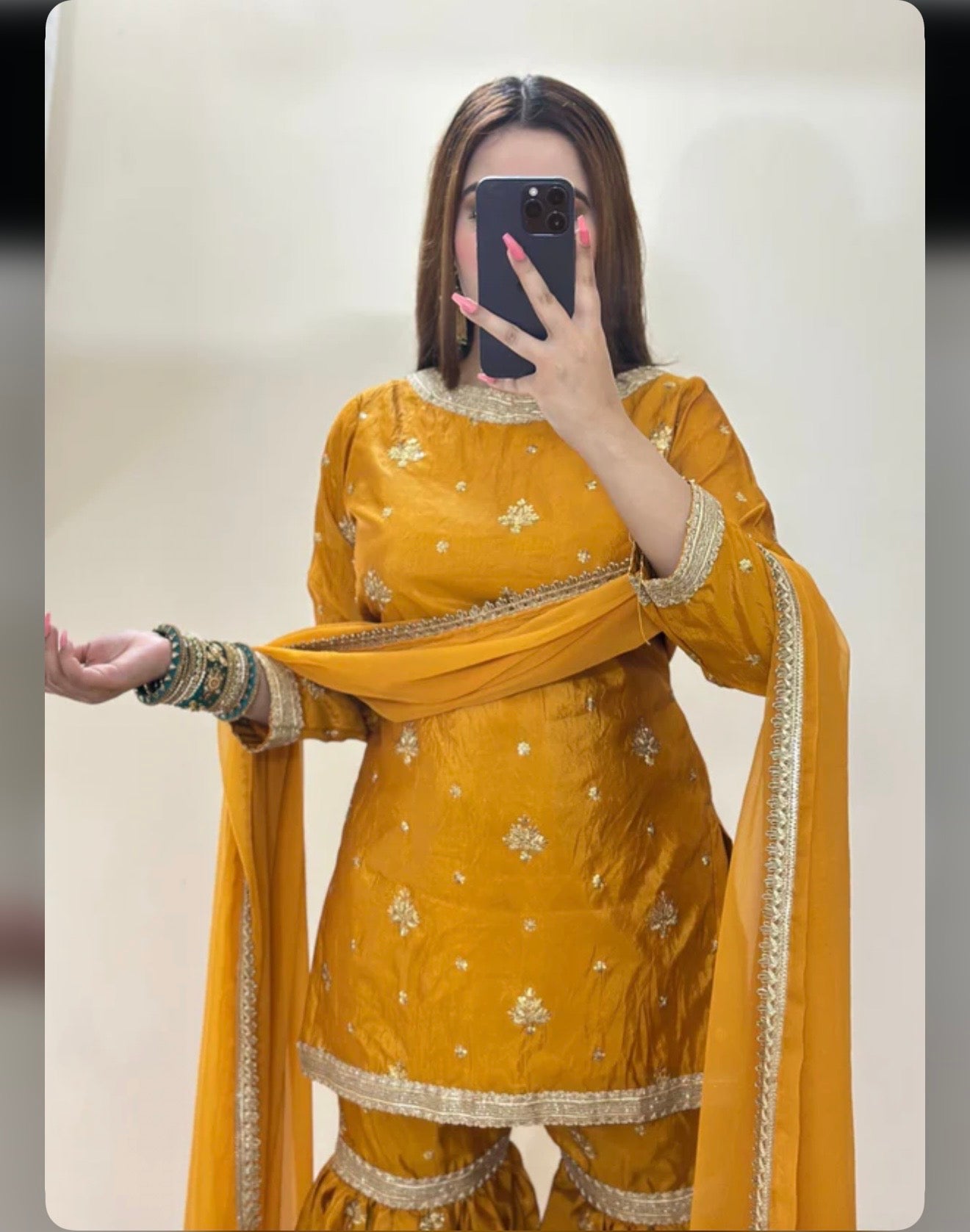 Yellow silk beautiful sequence work garara suit