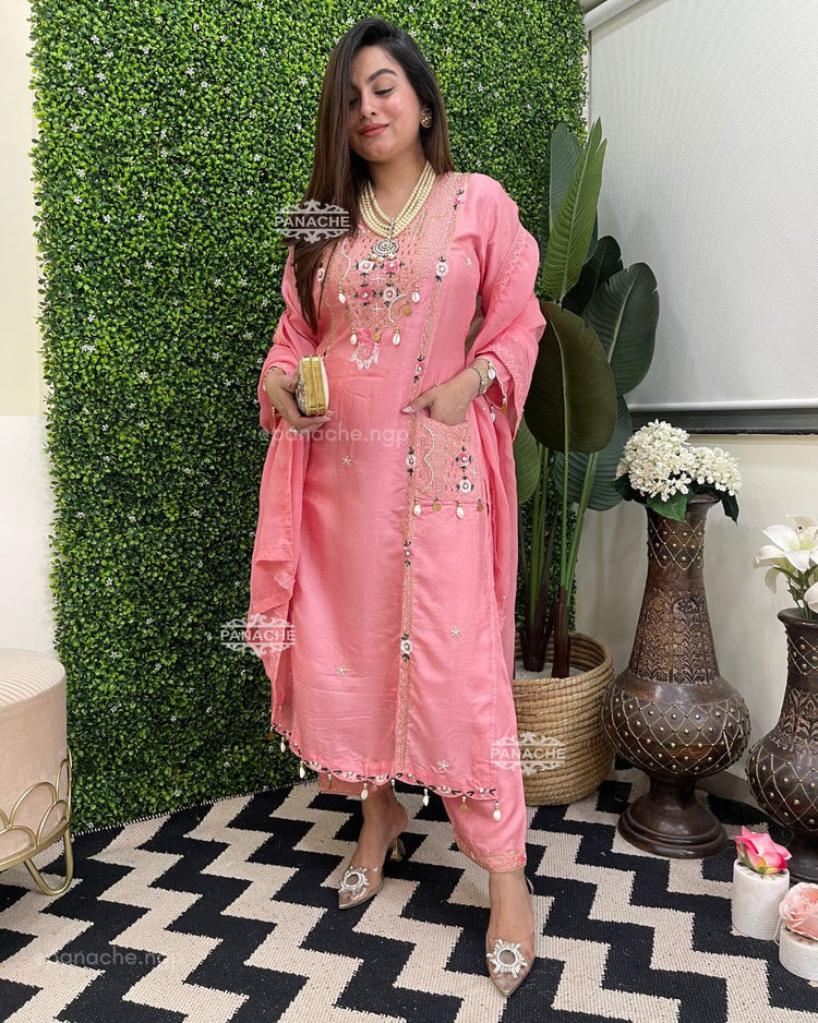 Pink heavy handwork suit