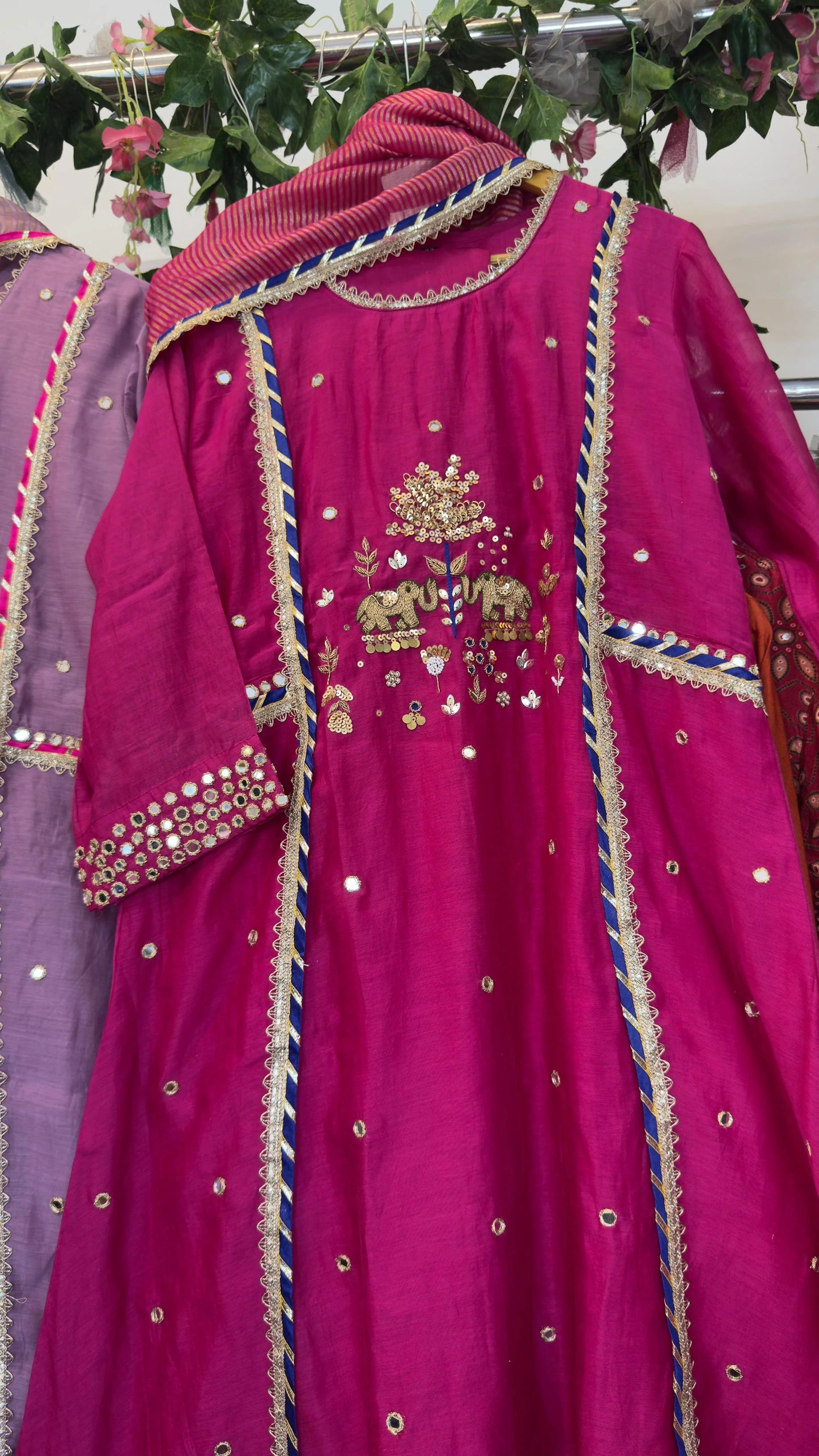 Dark pink Designer premium mul chanderi elegant A line suit