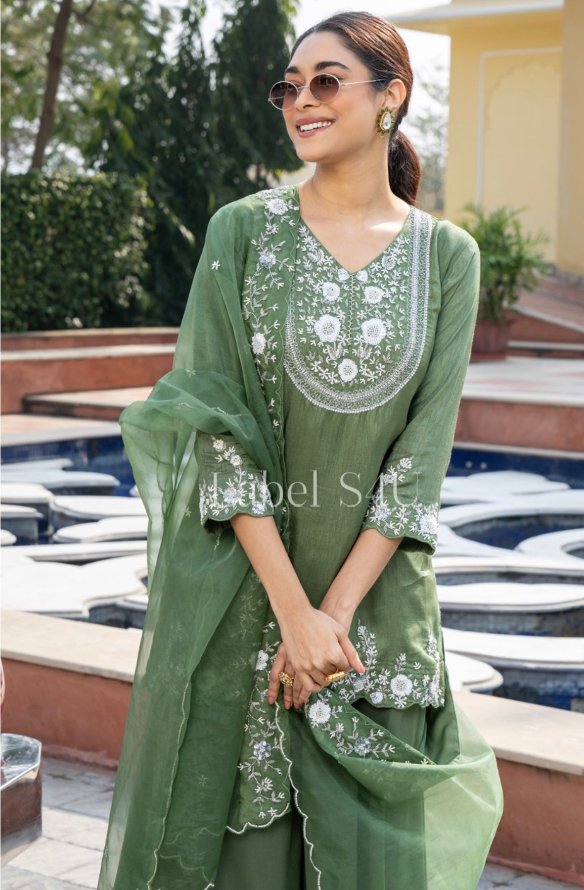 Paisley green handwork sharara suit