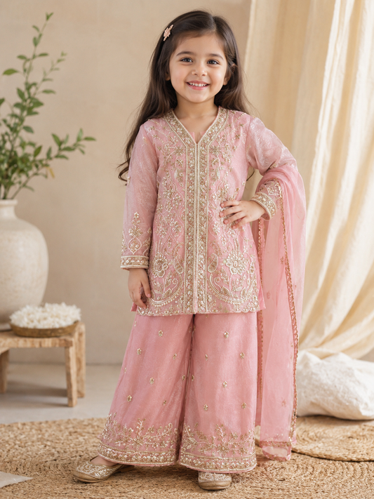 Pink girls heavy handwork palazzo suit (full lining given)
