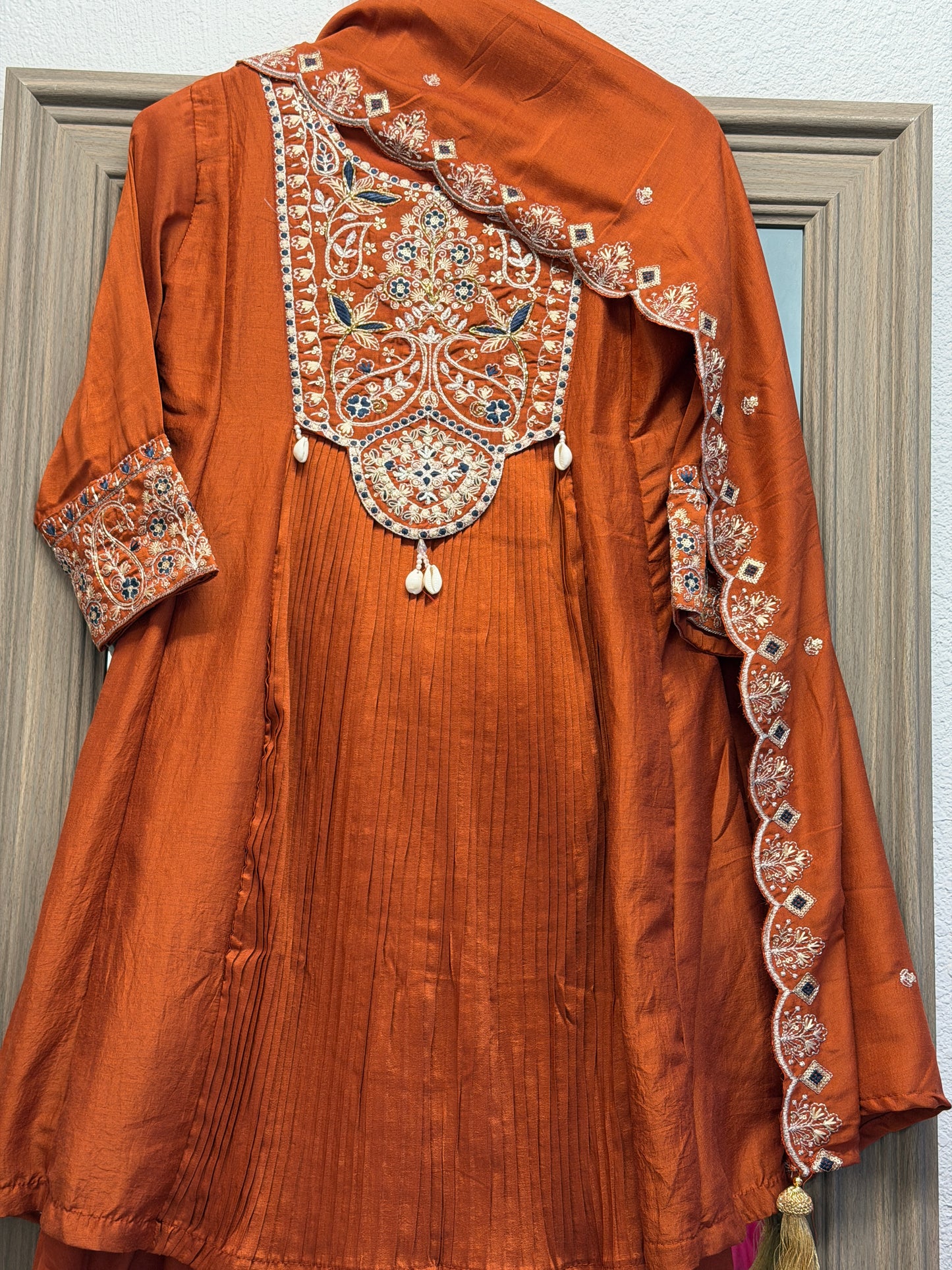 Rust beautiful peplum sharara suit