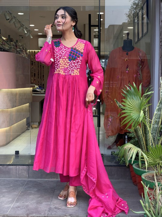 Hot pink beautiful embroidered suit