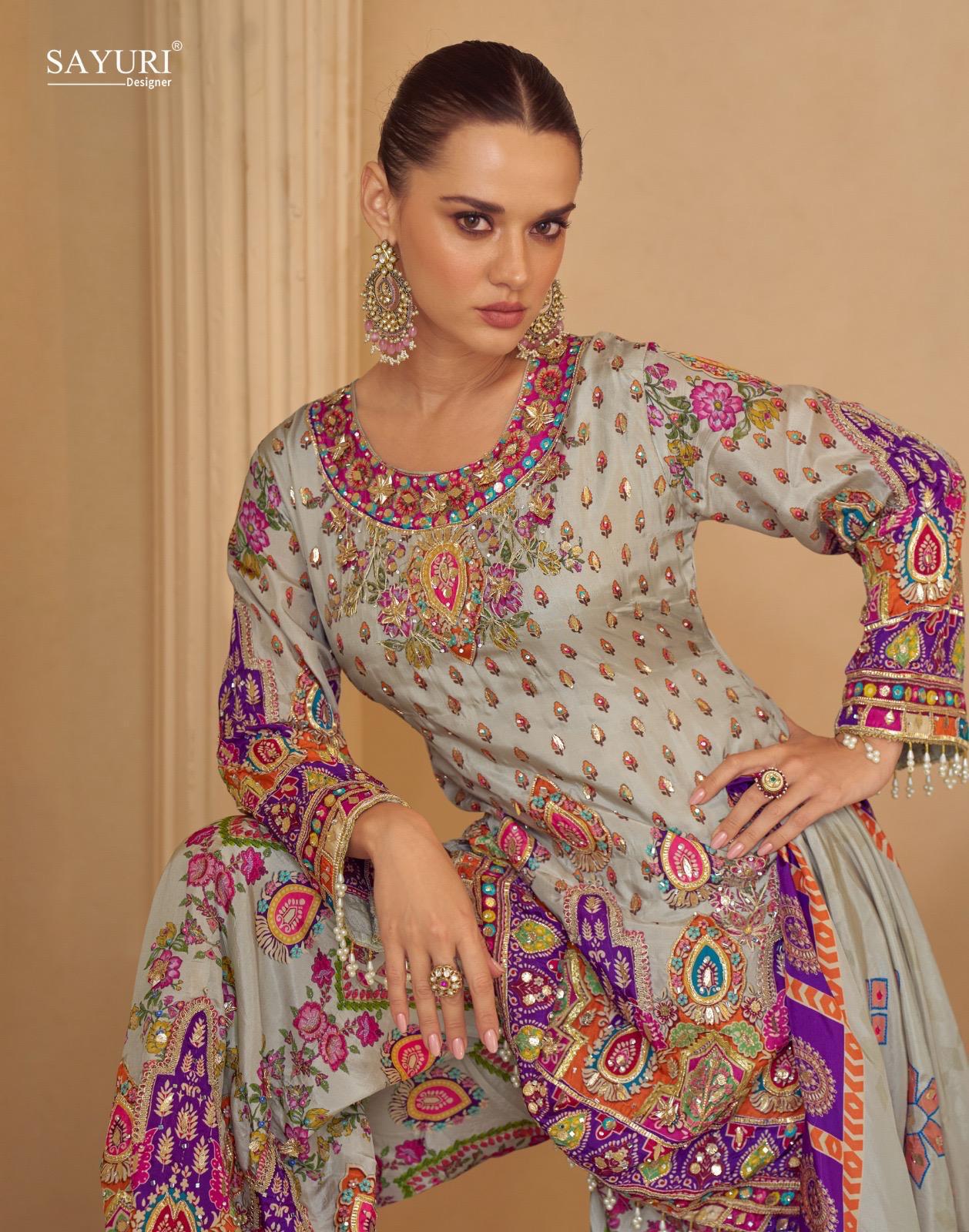 Crepe silk multocolor sharara suit
